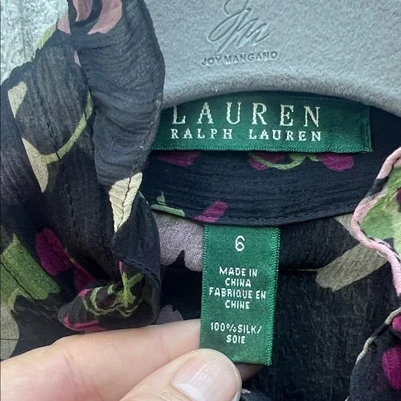 Ralph Lauren Black and Purple Floral Blouse 100% Silk Sheer - Picture 2 of 10